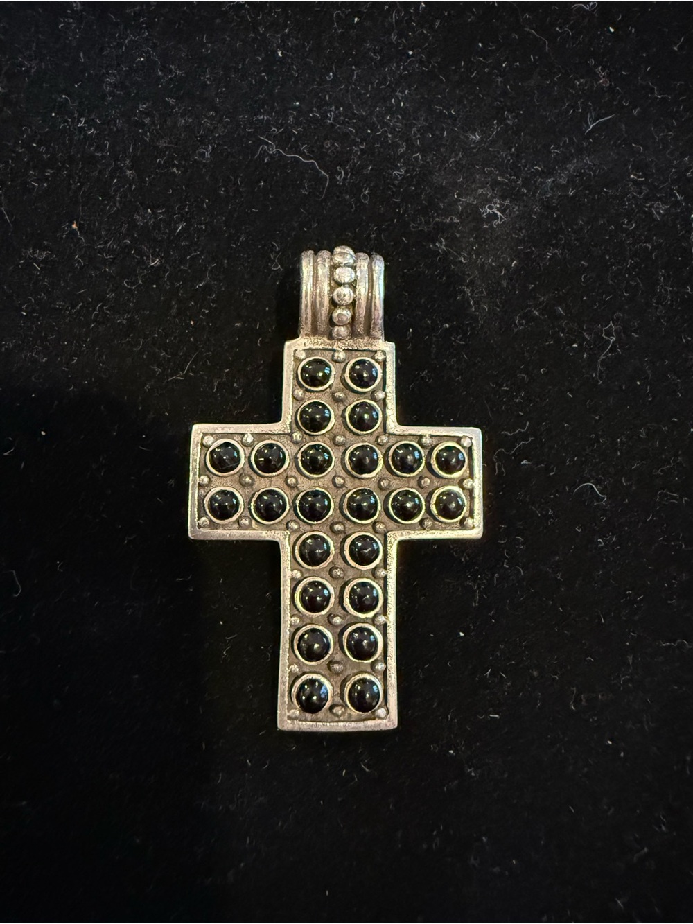 Sterling Cross Pendant with Black Stone Accents